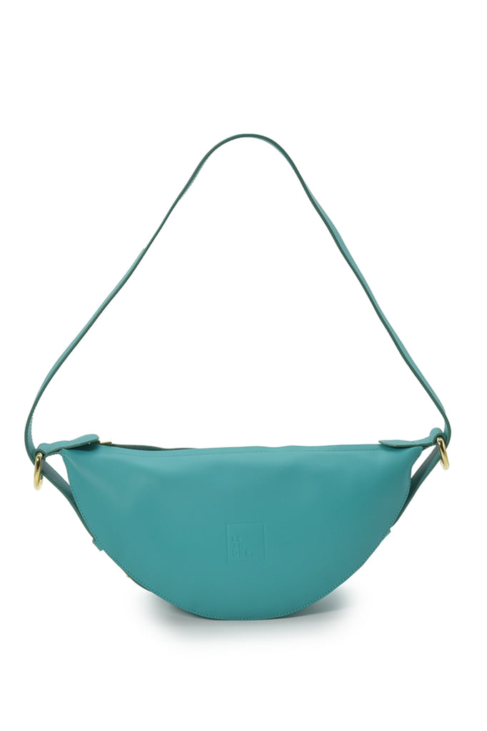 Bandolera media luna multiposición color verde turquesa Leandra bolso hombro